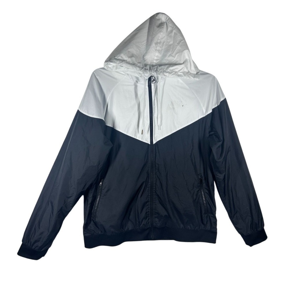 Nike Windbreaker Windrunner Jacket Mens Large Black White Chevron Hooded Good